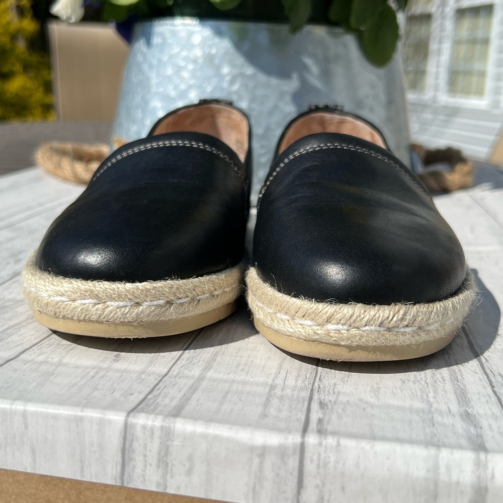 Black Leather Espadrille Slip-On Shoes - Women - Picture 5 of 14